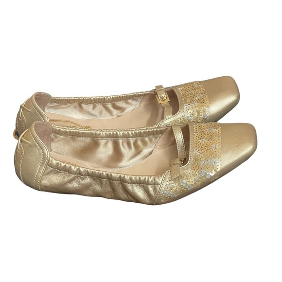 TOD'S Gold and Sequin Square toe flats size 8 - Picture 5 of 15